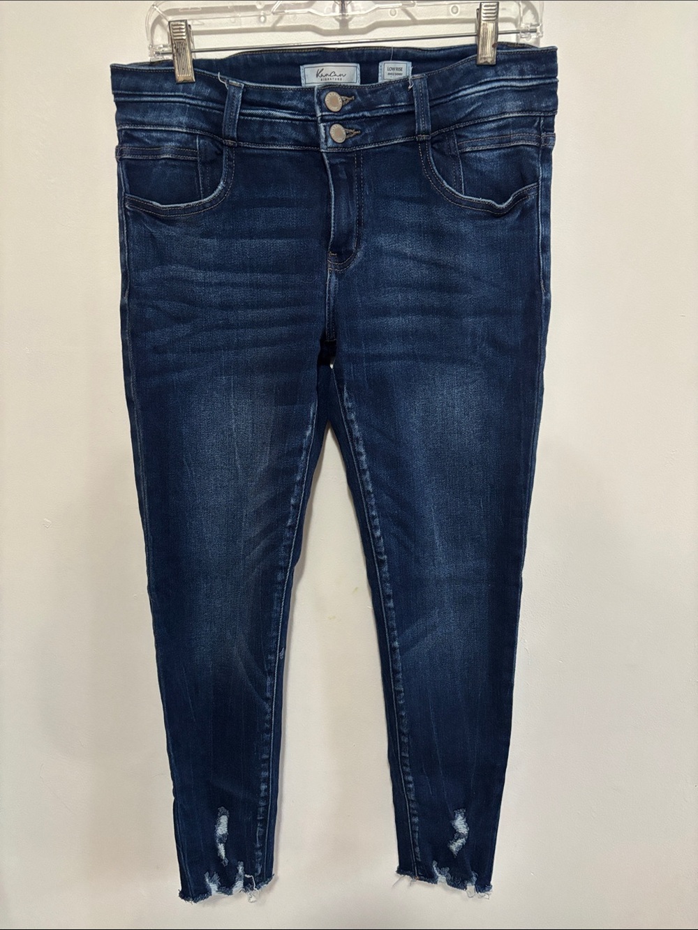 KanCan Signature Low Rise Ankle Skinny Jeans Size 29 Dark Wash Double Button Raw